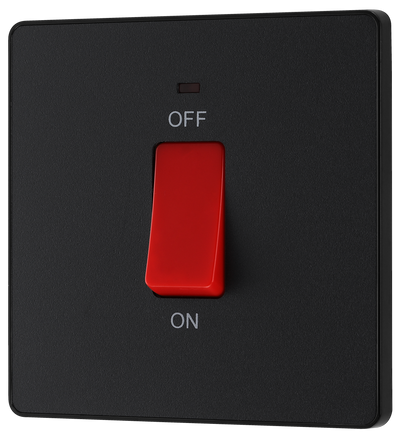 BG PCDMB74B Matt Black Evolve 45A 2 Pole LED Switch-Black Insert