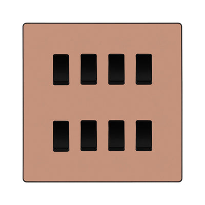 BG Evolve Polished Copper 8 Gang Custom Grid Light Switch with Back Box Included by British General (BG-Evolve-PC-8G-CUSTOM-LIGHT-SWITCH)