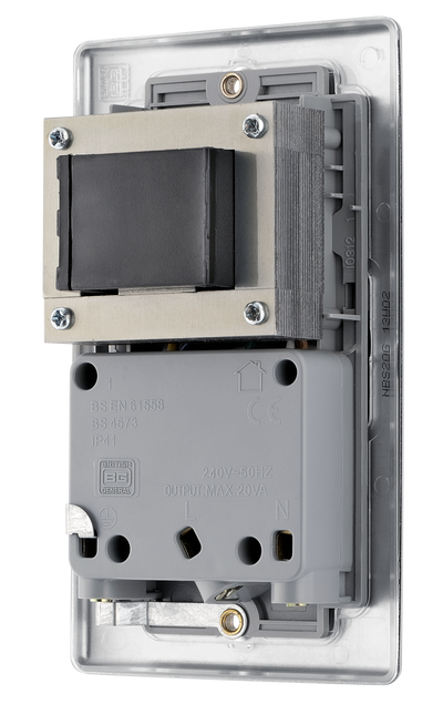BG NBS20G Metal Brushed Steel 115-230V Dual Voltage Shaver Socket - Grey Insert