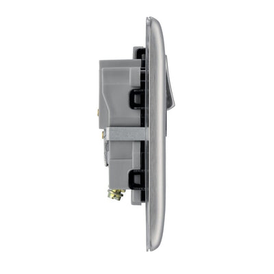 BG Nexus Metal Brushed Steel 13A Single Switched Socket NBS21B with 35mm Steel Back Box