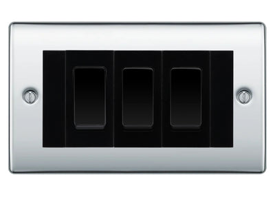 BG Nexus Polished Chrome 3 Gang Intermediate Light Switch Custom Grid - Black Insert