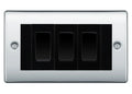 BG Nexus Polished Chrome 3 Gang Intermediate Light Switch Custom Grid - Black Insert