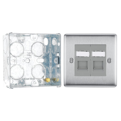 BG Nexus Brushed Steel 2 Gang RJ45 Double Data Outlet NBSRJ452 with 35mm Steel Back Box