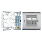 BG Nexus Brushed Steel 2 Gang RJ45 Double Data Outlet NBSRJ452 with 35mm Steel Back Box
