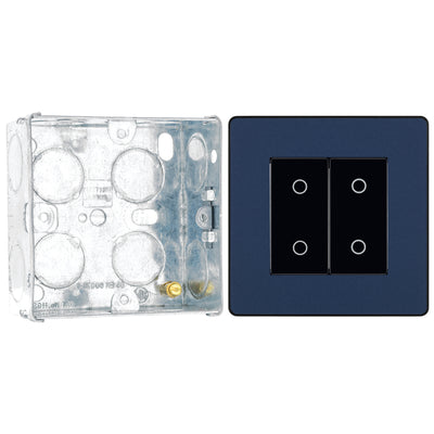 BG Evolve Matt Blue Double Master Touch Dimmer Switch PCDDBTDM2B with 35mm Steel Back Box