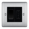 BG Nexus Brushed Steel 2 Way Light Switch & 13A Fused Spur Plate | Black Insert