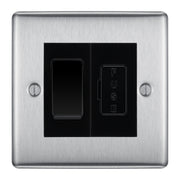 BG Nexus Brushed Steel 2 Way Light Switch & 13A Fused Spur Plate | Black Insert