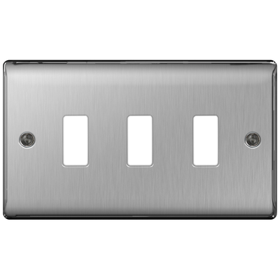 BG Nexus GNBS3 Grid Brushed Steel 3 Gang Front Plate by British General (BG-GNBS3-1)