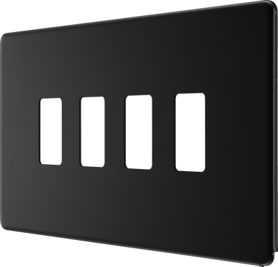BG RFFB4 Screwless Matt Black Steel 4 Gang Front Cover Plate