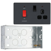 BG Evolve Matt Grey 45A Switch 13A Switched Socket Cooker Control Unit PCDMG70B with 35mm Steel Back Box