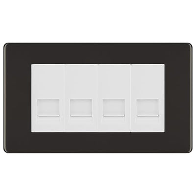 BG Screwless Black Nickel 4 Gang RJ11 Telephone Socket Euro Module - White Insert by British General (BG-FBNRJ114W)