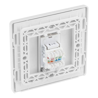 BG Evolve Pearlescent White RJ45 Cat6 Single Data Socket PCDCLRJ451W with 35mm Steel Back Box