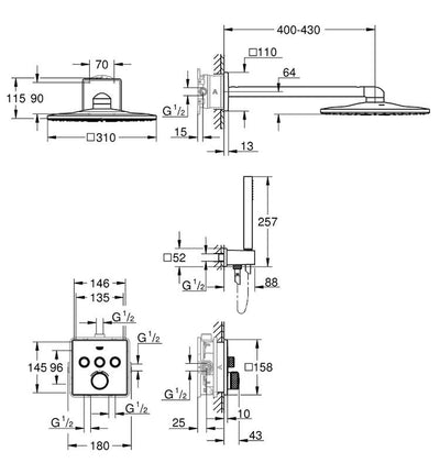 Grohe Grohtherm SmartControl Perfect shower set with Rainshower 310 SmartActive Cube - 34706000