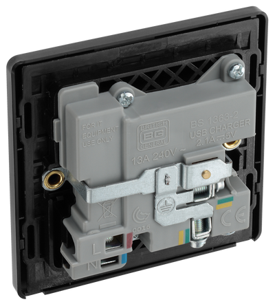 BG Evolve PCDCP21U2B Polished Copper 1 Gang 13A 2x USB-A 2.1A Switched Socket Outlet - Black Insert