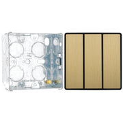 BG Evolve Satin Brass 2 Way Triple Edge to Edge Rocker Switch PCDSB43EB with 35mm Steel Back Box