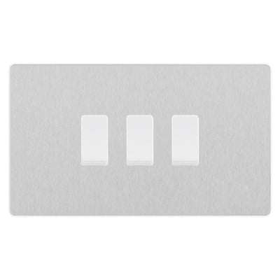 BG Evolve Brushed Steel 3 Gang Light Switch 2x Intermediate 1x 2 Way Custom Grid Switch by British General (BG-Evolve-BS-3G-CUSTOM-2x-INT-1x-2WAY-SP)