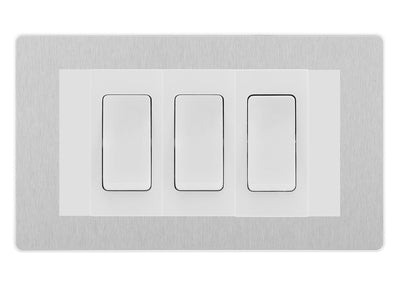 BG Evolve Brushed Steel 3 Gang 20AX 2-Way Switch Custom Grid - White Insert by British General (BG-EVOLVE-BS-3G-COMBO-3x-2WAY-WH)