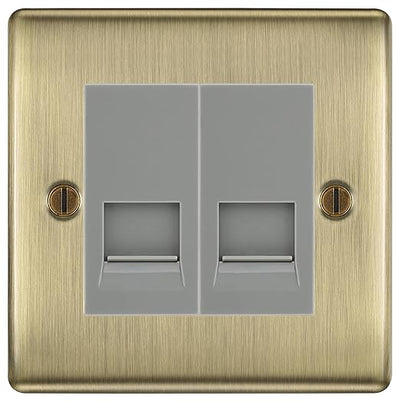 BG Nexus Antique Brass Double RJ11 Telephone Socket NABRJ112 - Grey Insert by British General (BG-NABRJ112G)