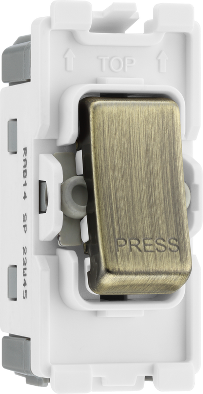 BG RAB14 Nexus Grid Antique Brass 20A 20AX 1 Way 1 Pole Retractive PRESS Switch by British General (BG-RAB14-Shopify-SA_1)
