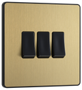 BG Evolve PCDSB43B Satin Brass 3 Gang 20A 16AX 2 Light Switch-Black Insert
