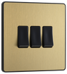 BG Evolve PCDSB43B Satin Brass 3 Gang 20A 16AX 2 Light Switch-Black Insert by British General (BG-PCDSB43B-Shopify-SA_1)