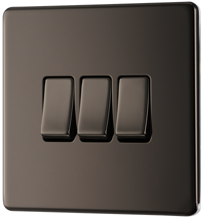 BG FBN43 Nexus Screwless Flat-Plate Triple Light Switch Black Nickel 2 Way 10A