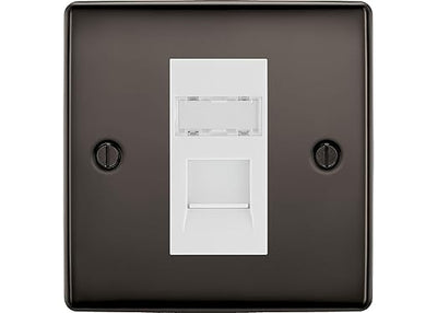 BG Nexus Black Nickel Single 1 Gang RJ45 Data Socket NBNRJ451W White Insert by British General (BG-NBNRJ451W)