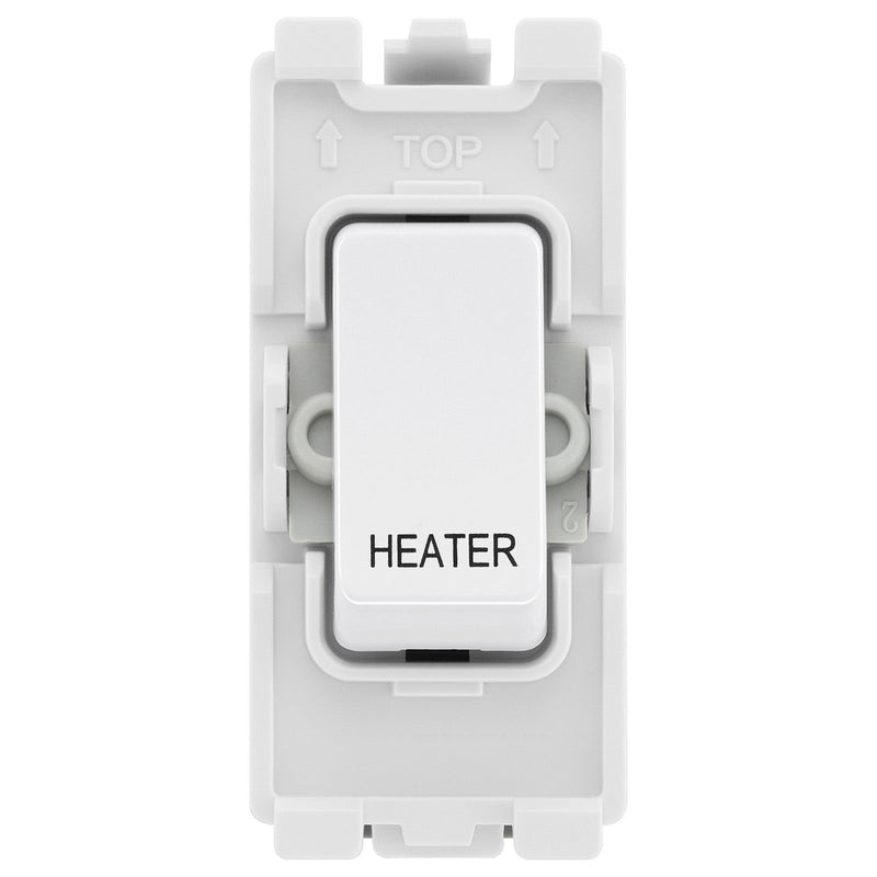BG Evolve White RRHTPCDW 20A Double Pole Appliance Grid Switch Labelled Heater