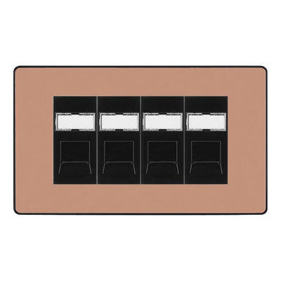 BG Evolve Polished Copper 4 Gang RJ45 Cat6 Data Socket Outlet Black Inserts