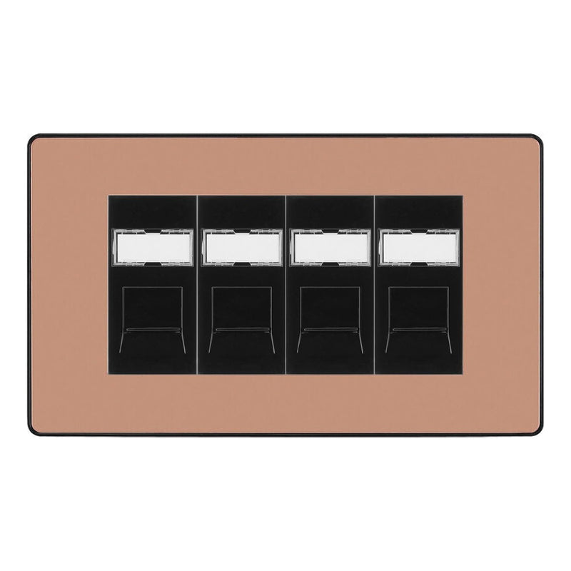BG Evolve Polished Copper 4 Gang RJ45 Cat6 Data Socket Outlet Black Inserts