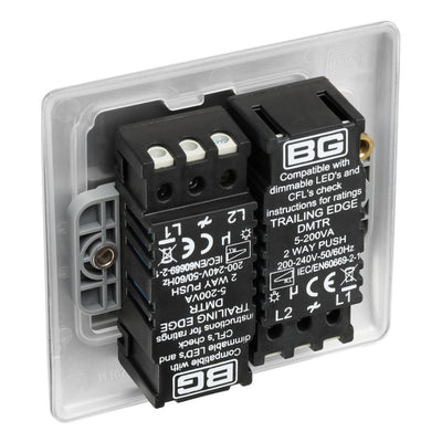 BG Nexus Brushed Steel 2-Way Double Trailing Edge Push Dimmer & Surface Pattress Back Box