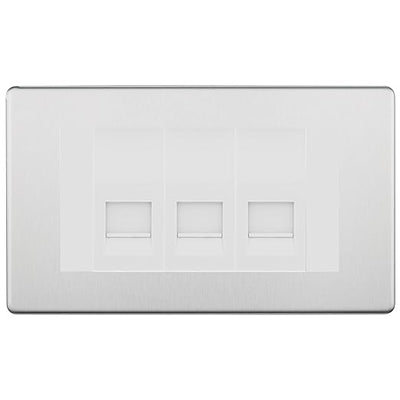 BG Screwless Brushed Steel 3 Gang IDC Secondary Telephone Socket - White Insert by British General (BG-FBSBTS3W)