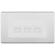 BG Screwless Brushed Steel 3 Gang IDC Secondary Telephone Socket - White Insert by British General (BG-FBSBTS3W)