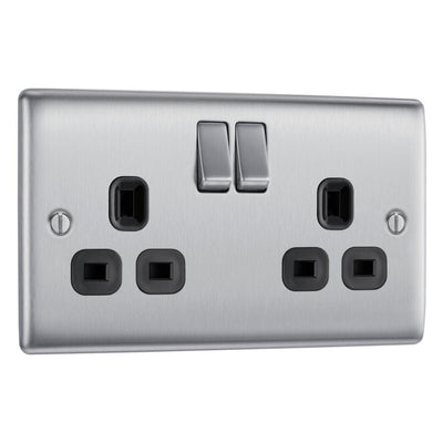 BG Nexus Metal Brushed Steel 13A Double Socket NBS22B with 25mm Steel Back Box
