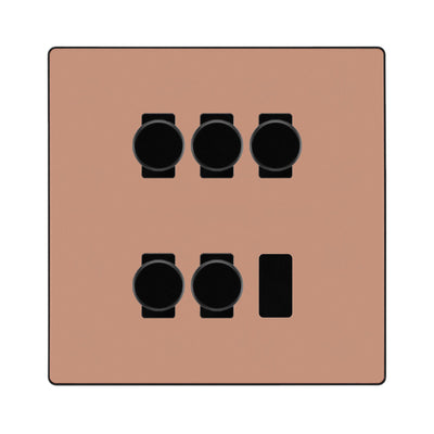 BG Evolve Polished Copper 5 Gang Trailing Edge LED Dimmer Light Switch 2 Way Custom Switch by British General (BG-Evolve-PC-CUSTOM-5G-5xDIMMER-2WAY)