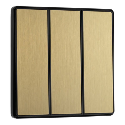 BG Evolve Satin Brass 2 Way Triple Edge to Edge Rocker Switch PCDSB43EB with 35mm Steel Back Box