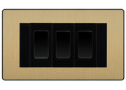BG Evolve Satin Brass 3G Switch 2x Intermediate 1x 2 Way Switch - Black Insert