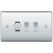 BG Nexus Polished Chrome 3 Gang Switch 1x Trailing Edge LED Dimmer 2x Intermediate Custom Grid Switch by British General (BG-Nexus-PC-3G-CUSTOM-1x-Dimmer-2x-INT)