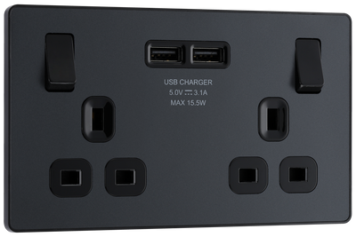BG Evolve PCDMG22U3B Matt Grey 2 Gang 13A 2x USB-A 3.1A Socket-Black Insert