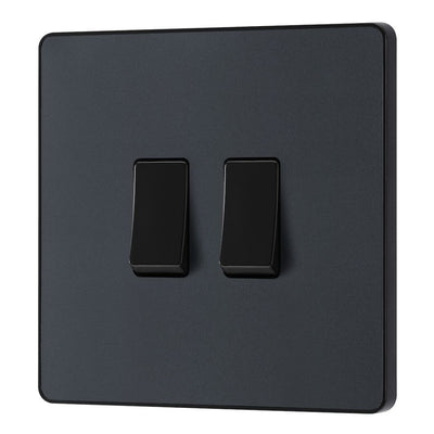 BG Evolve Matt Grey 2 Gang 20A 16AX 2 Way Light Switch PCDMG42B with 35mm Steel Back Box