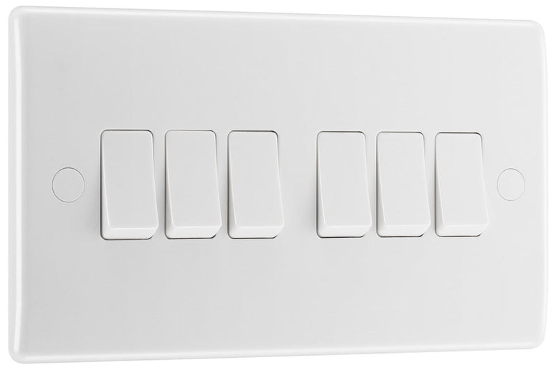 BG 846 Moulded Round Edge | White | 6 Gang 10AX 2 Way Plate Switch