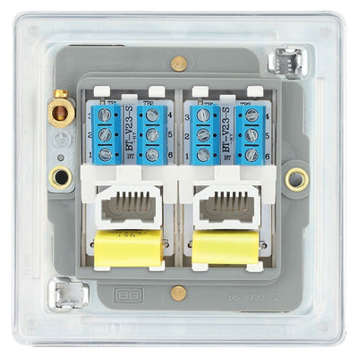 BG Screwless Polished Chrome 2 Gang Master Telephone Socket FPCBTM2 with 25mm Steel Back Box