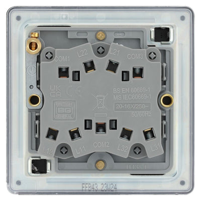 BG Screwless Matt Black 20A 16AX 2 Way Triple Light Switch FFB43 with 25mm Steel Back Box