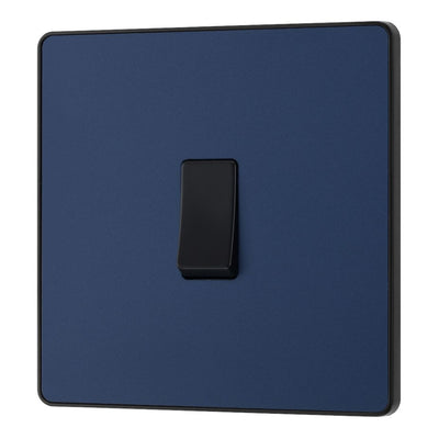 BG Evolve Matt Blue 1 Gang 20A 16AX 2 Way Light Switch PCDDB12B with 35mm Steel Back Box