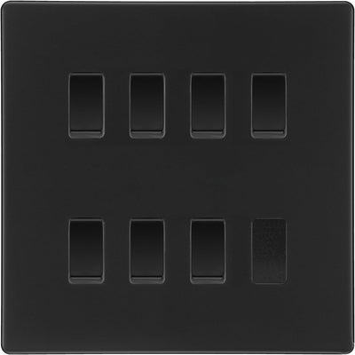BG Matt Black Screwless 7 Gang Intermediate Light Switch Custom Grid + Back Box by British General (BG-SCL-MB-7G-CUSTOM-7x INT SWITCH)