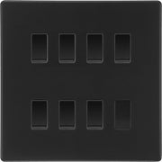 BG Matt Black Screwless 7 Gang Intermediate Light Switch Custom Grid + Back Box by British General (BG-SCL-MB-7G-CUSTOM-7x INT SWITCH)