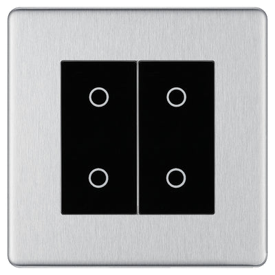 BG Nexus Screwless Brushed Steel Double Master Touch Dimmer Switch Black Inserts by British General (BG-EMTDMB+FBSEMS2)