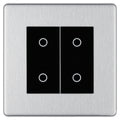 BG Nexus Screwless Brushed Steel Double Master Touch Dimmer Switch Black Inserts