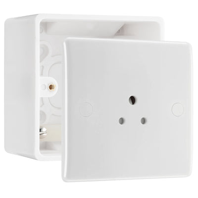 BG Electrical 2A Unswitched Round Pin Socket White & 50mm Pattress Back Box by British General (BG-828+877)