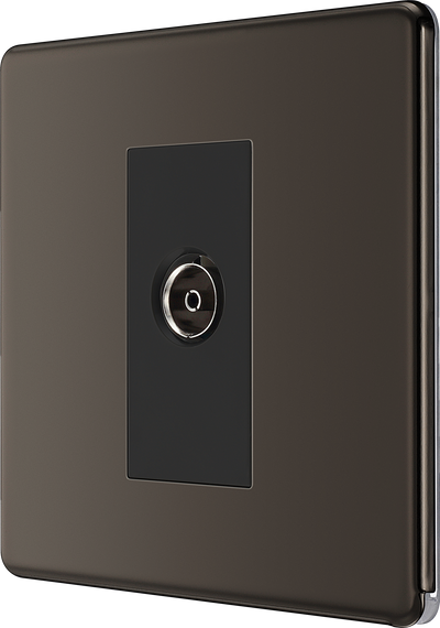 BG FLATPLATE SCREWLESS FBN62 Single Gang Isolated Co-Axial Socket - Black Nickel by British General (BG-FBN62)